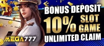 MEGA777 10% slot deposit bonus unlimited claim promotion banner