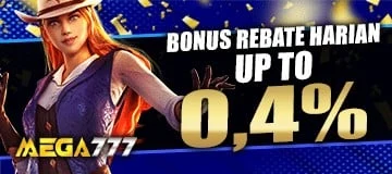 MEGA777 daily 0.4% rebate promotion banner for Cookfight