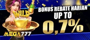 MEGA777 daily 0.7% rebate promotion banner for slots, live casino, and sportsbook