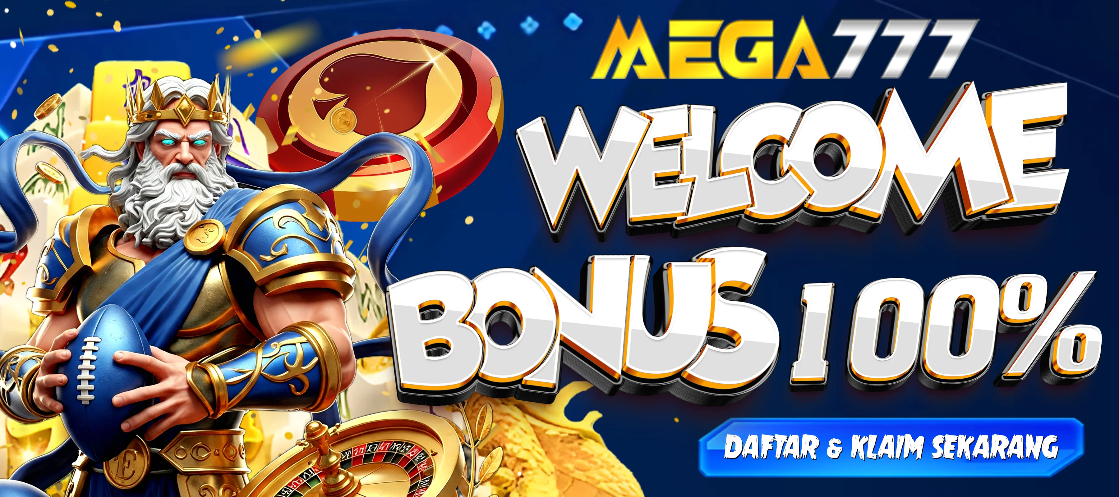 MEGA777 Welcome Bonus 100% promotion banner for CQ9 slots